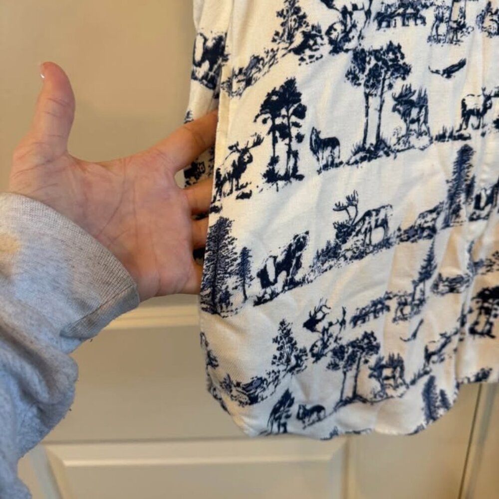 Women’s Blue/White Cotton Forest Theme Tunic Long Sleeve Flannel Top-Size S(6-8) - Picture 10 of 10